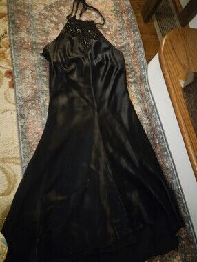 Banana Republic Black Beaded Halter Dress S/M